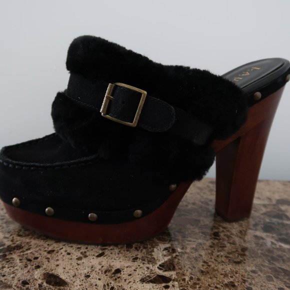 Lauren Ralph Lauren Mule Clog Faux Fur Heel 9.5 - Picture 3 of 14
